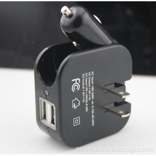 Multifunctional 2 in 1 Home and Car USB Charger with 2.1A Output